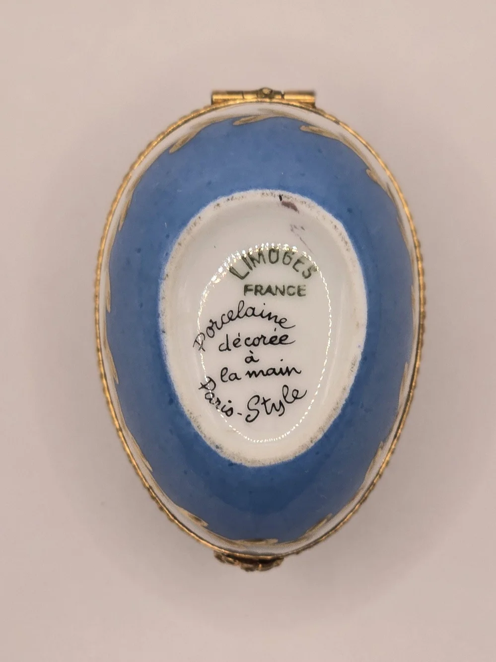 Limoges France Paris Style Porcelain Trinket Box Hand Decorated Floral Blue Gold